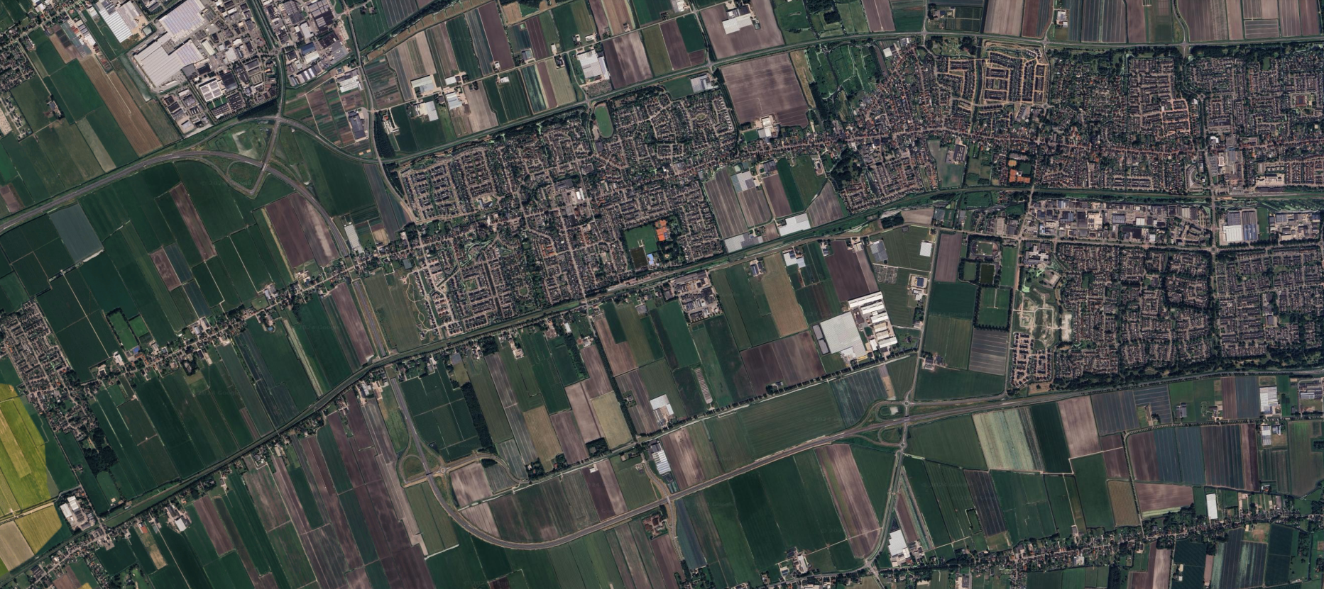 Luchtfoto uit Google Earth van Hoogkarspel en omstreken met het plangebied in het midden